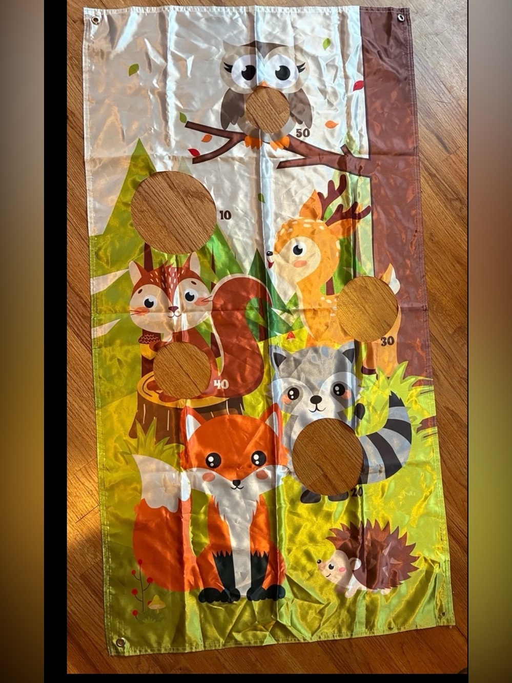 Woodland animals bean bag toss game